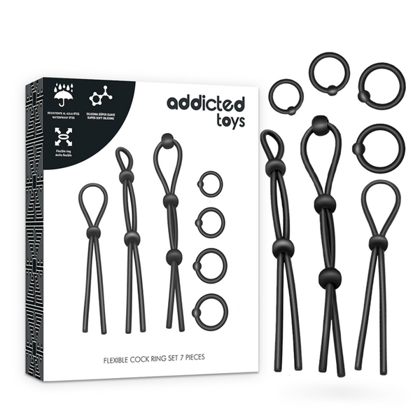 ADDICTED TOYS - FLEXIBLE SILICONE COCK RING SET 7 PIECES